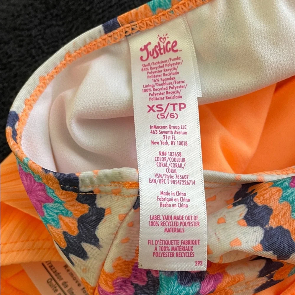 Justice Kids' Vibrant Orange and Multicolor one piece nwt upf 50